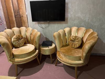 Elegant Golden Velvet & Gold Metallic Armchairs - Set of 2