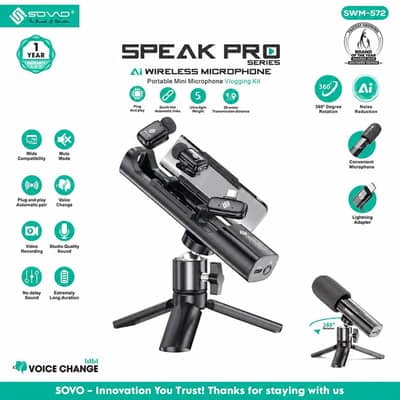 SOVO SWM-572 AI Wireless Microphone – Vlogging & Recording Kit