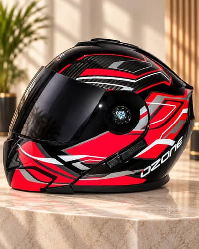 OZONE Plus Motorcycle Helmet Size L 59-60cm Black Red Dual Visor