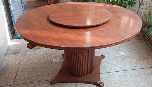 Wooden Dining Table with Rotatable Top without Chairs