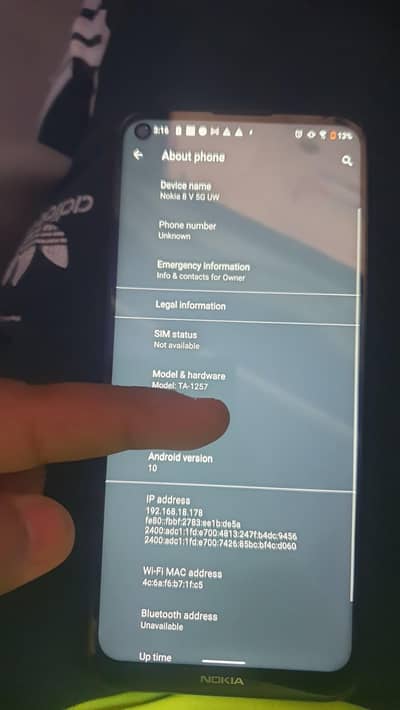 Nokia 8v 5g UW 6gb 64 GB pta approved used urgent