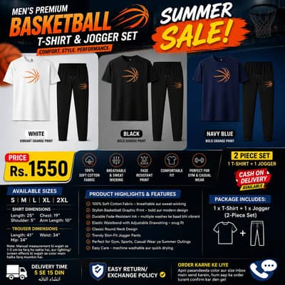Men's Basketball Print T-Shirt & Jogger Set | 3 Colors | Cotton
