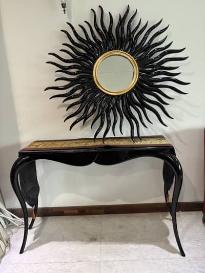 Console and mirror with wooden border