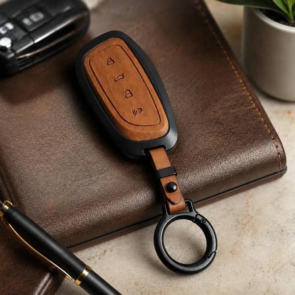 Haval H6 HEV Wooden Style Metal Key Cover with Premium Key Chain | Protective Smart Key Case