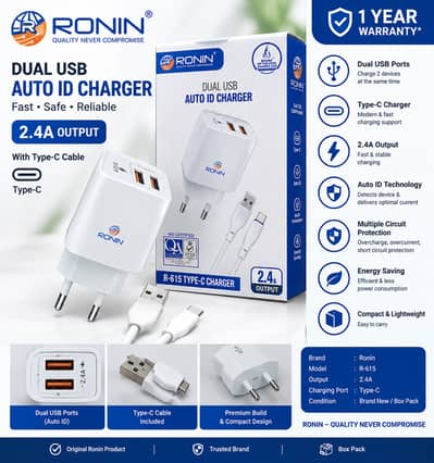 Ronin R-615 Type-C Dual USB Auto ID Charger – 2.4A