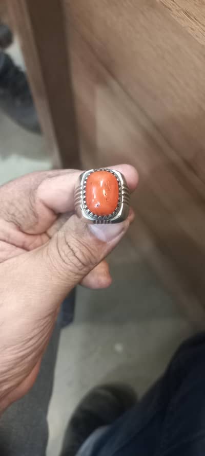 silver ring with Italian marjan