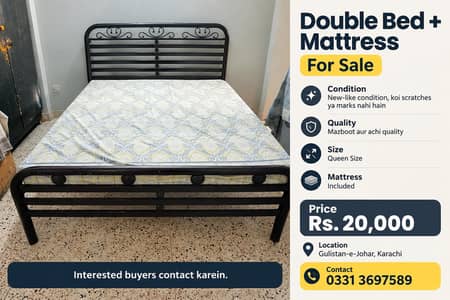 Double Bed + Mattress For Sale