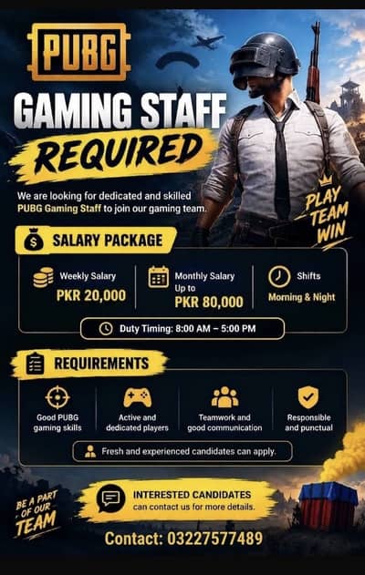 gaming staff required in office base job male female urgent hiring