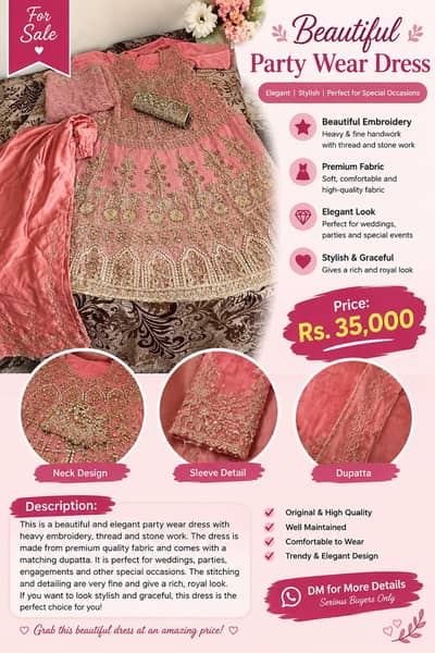 Beautiful Pink Bridal/Party Wear Embroidered Dress – Heavy Work