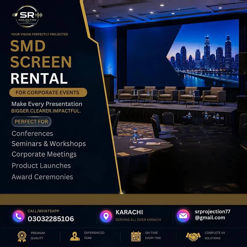 Smd, led screen, projector and speakers on rent - Event Services ...