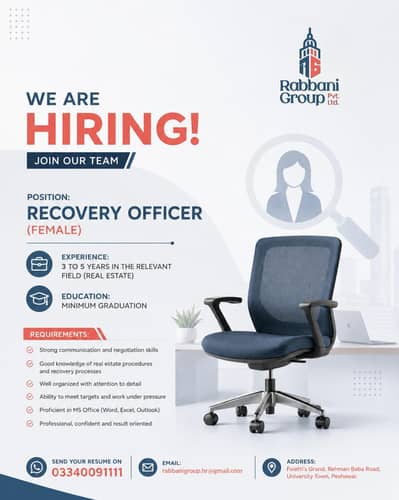 Recovery Officer (Female) Required