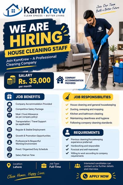 House Cleaning Staff Required