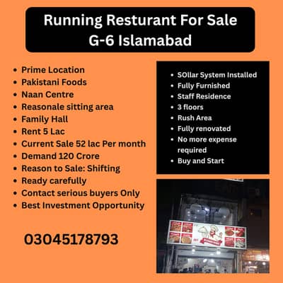 Running Restuarant for Sale