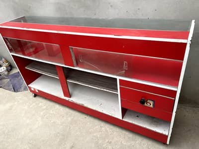 Complete Wooden Shop Counter & 2 Wall Display Racks Set