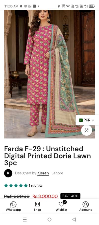 UNSTITCHED 3 PIECE DORIA LAWN SUIT FOR WOMEN