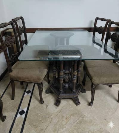 strong wood glass top 6 seater dining table