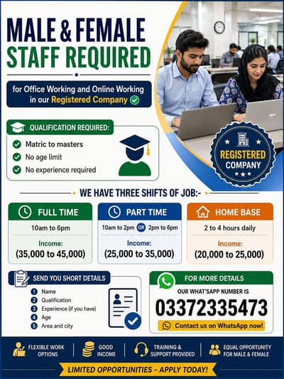 male and female staff required for home based, office based , work