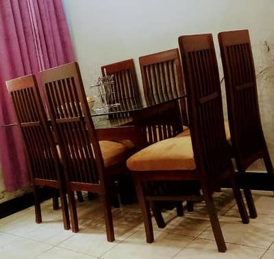 6 Seater Wooden Dining Table Set with Glass Top