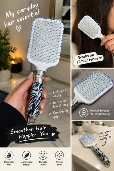 2-in-1 Hair Brush Set - Paddle Brush & Groom Professional Round Brush