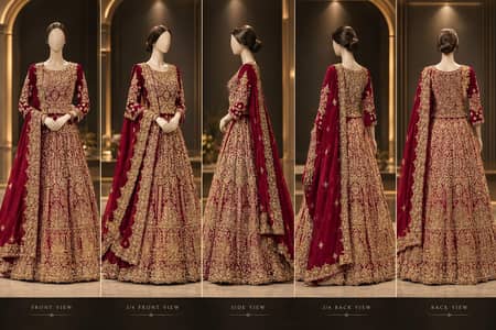 Luxury Maroon Bridal Lehenga | Heavy Gold Embroidery | Wedding Dress
