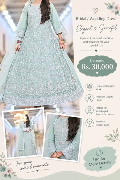 Elegant Ice Blue Bridal /Wedding Dress / Heavy Embroidery/ for