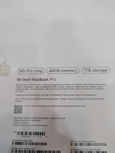 m5 pro chip 48gb ram 1tb  ssd 16inch