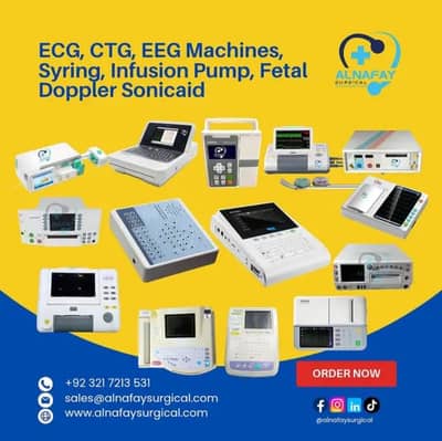 ECG, CTG, EEG machines, Syring, Infusion Pump, fetal doppler sonicaid