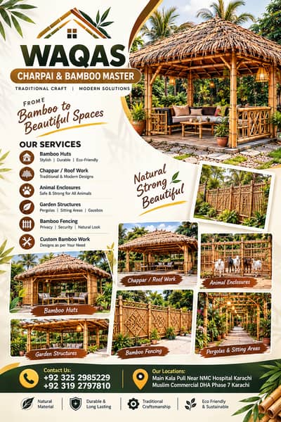 Outdoor Bamboo Structures/Jafri Shade/bans work/Garden Hut & Chhappar