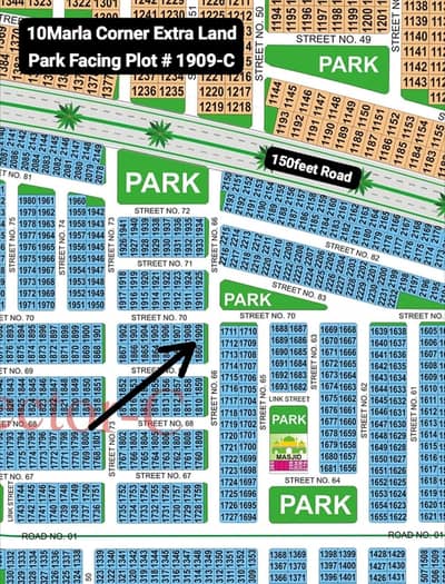 Park Facing 10 Marla Corner Extra Land Plot Available for Sale.