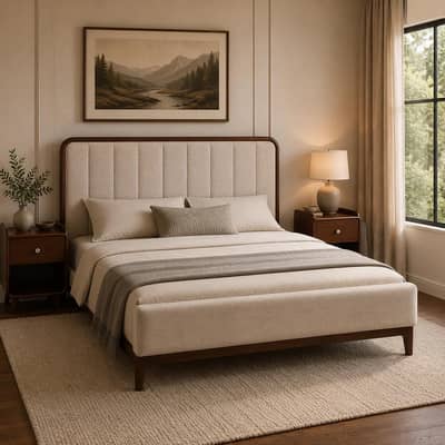 premium and modern style bed with 2 side tables