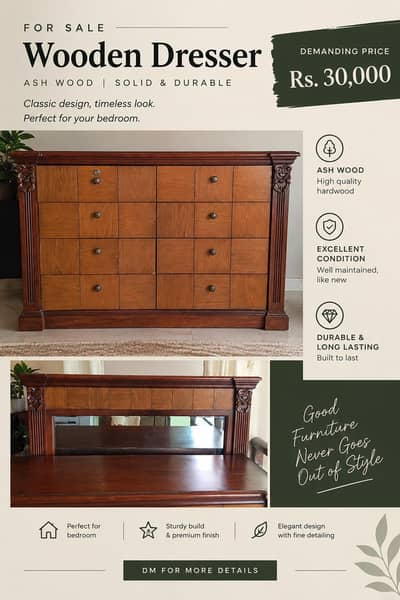Premium Ash Wood Dresser – Excellent Condition