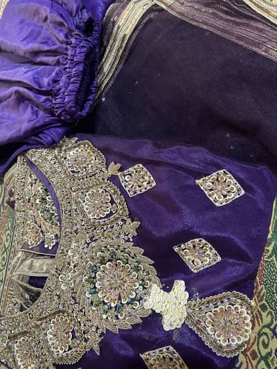 Fancy Purple 3 Piece Embroidered Dress - Heavy Zari & Stone Work