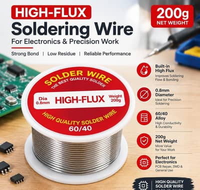 HIGH-FLUX Soldering Wire 200 Grams 60/40 0.8MM