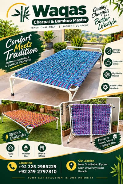 Folding charpai/unfolding charpai bed charpai 10 years frame warranty
