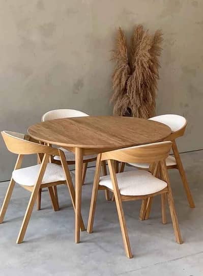 4 Seater Round Wooden Dining Table Set with Chairs - New