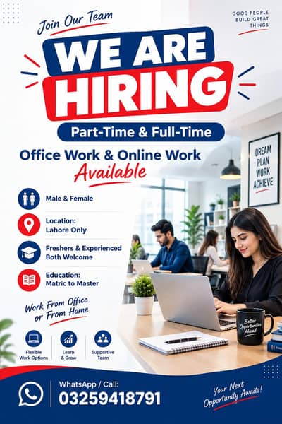Office work and online work for males and females