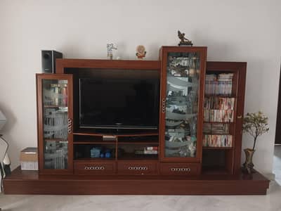 TV console with book shelve and display shelves
