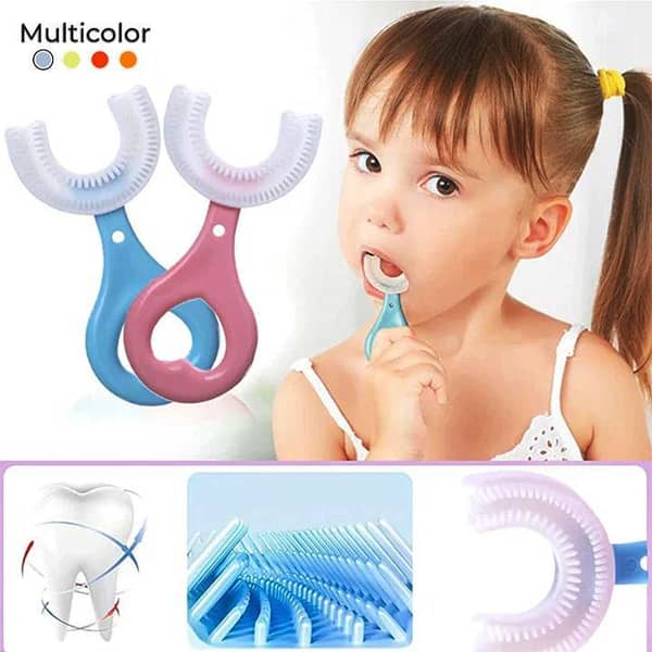 Kids U-Shaped Silicone Toothbrush 360° Oral Cleaning Brush | Manual Soft Bristle Toothbrush for Baby, Toddler & Children | Easy Grip Teeth Whitening & Gum Care Toothbrush | Random Color