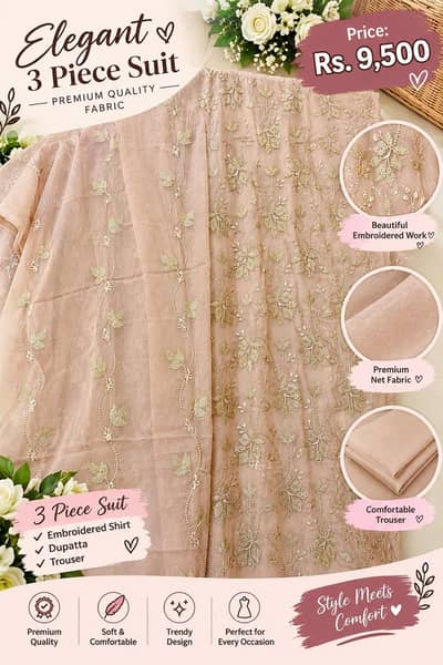 beautiful 3piece embroidered suit elegant pastel