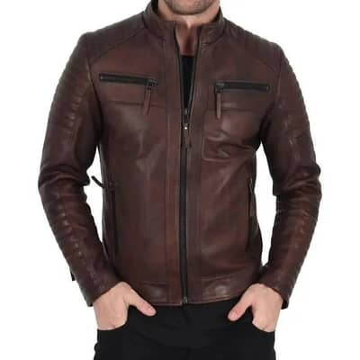 Dark brown leather jacket for men full handmade