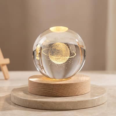 3D crystal ball lamp with golden glow and USB recharge