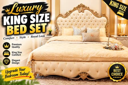 Luxury Royal King Size Bed Set | Premium Designer Bed | Elegant Bedro