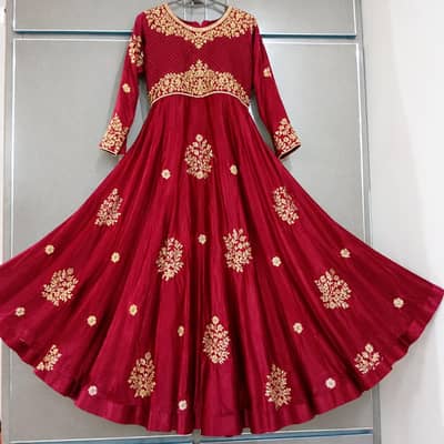 maroon maxi with gold work