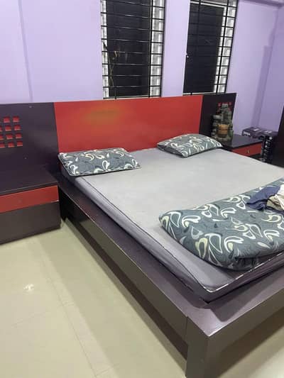 bed room set with side tables wardrobe and led wall