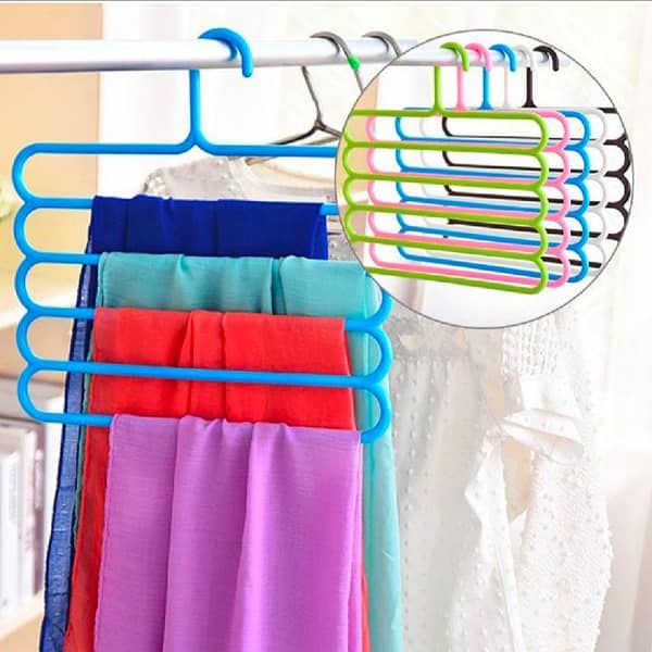 Pack of 3 Multi-Layer Pants Hangers | 5 Tier Space Saving Clothes Organizer Hangers | Anti-Slip Metal Trouser Hanger for Jeans, Scarves, Ties, Kids Clothes & Wardrobe Storage | Closet Organizer Rack