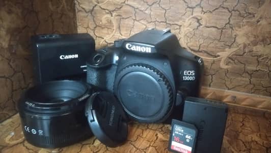 Canon DSLR 1300D complete accessories 50mm lens