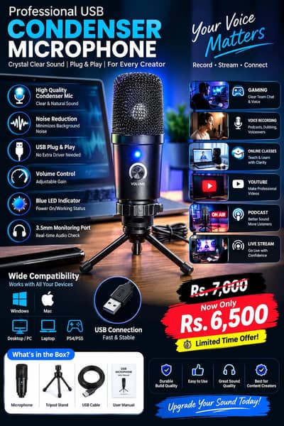 Professional USB Condenser Microphone 