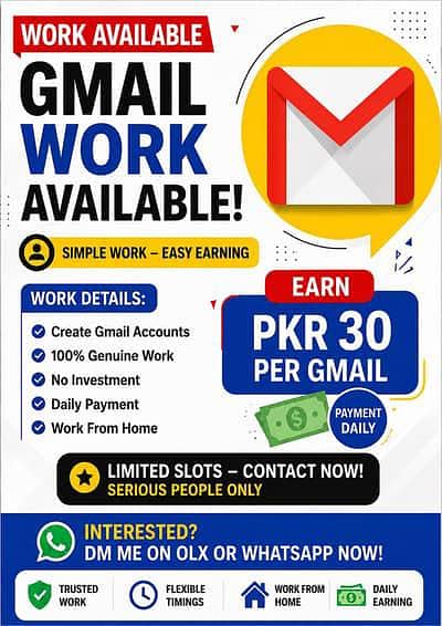 Gmail Work Per Mail 30 To 70 Pkr
