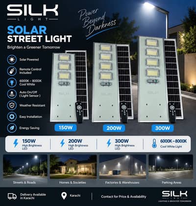 SILK Solar Street Light 150W / 200W / 300W | 6000K–8000K | New