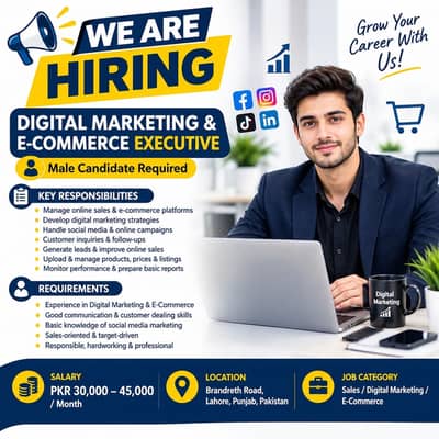 Digital Marketing & E-Commerce Executive – Male | Lahore